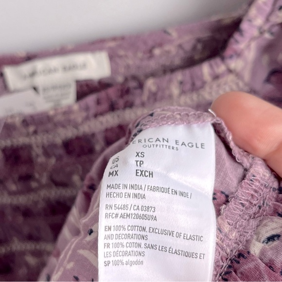 NWT AE Square Neck Smocked Babydoll Purple Floral Top Sz XS - Picture 4 of 5